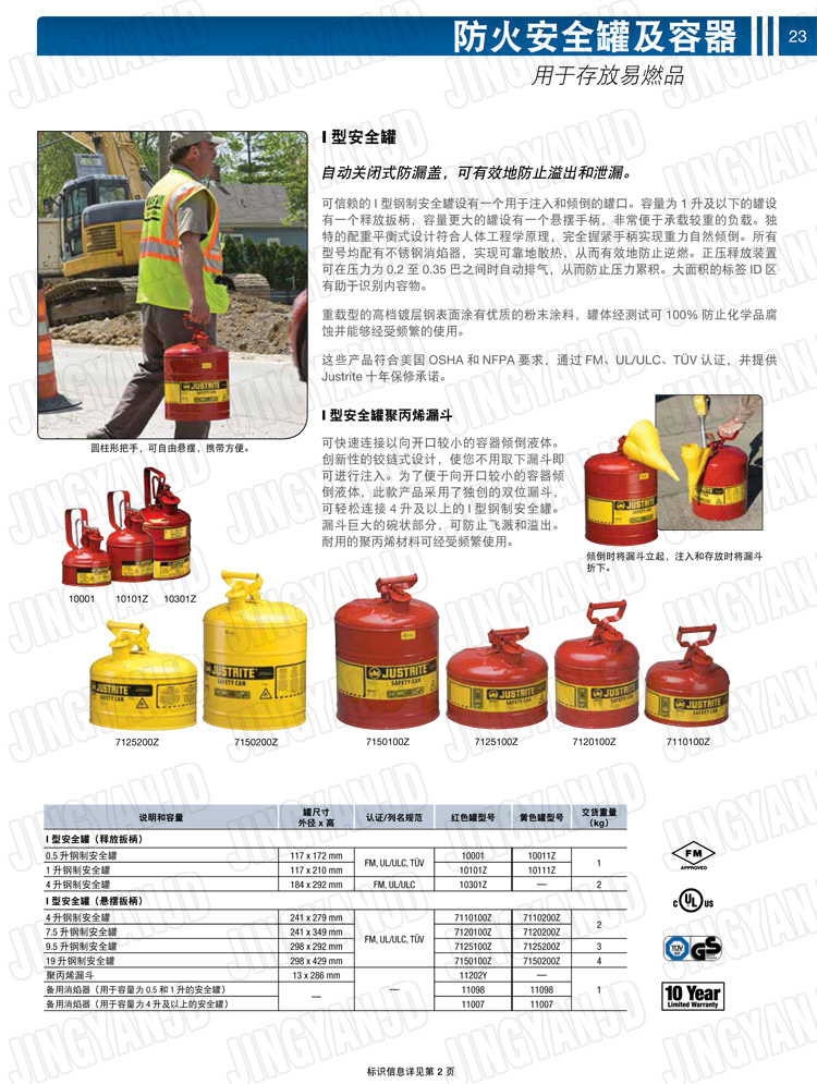 JUSTRITE，美國杰斯瑞特，justriteI型安全罐,柴油汽油存放罐，酒精松香水安全存儲罐，防火安全罐，防爆安全罐
